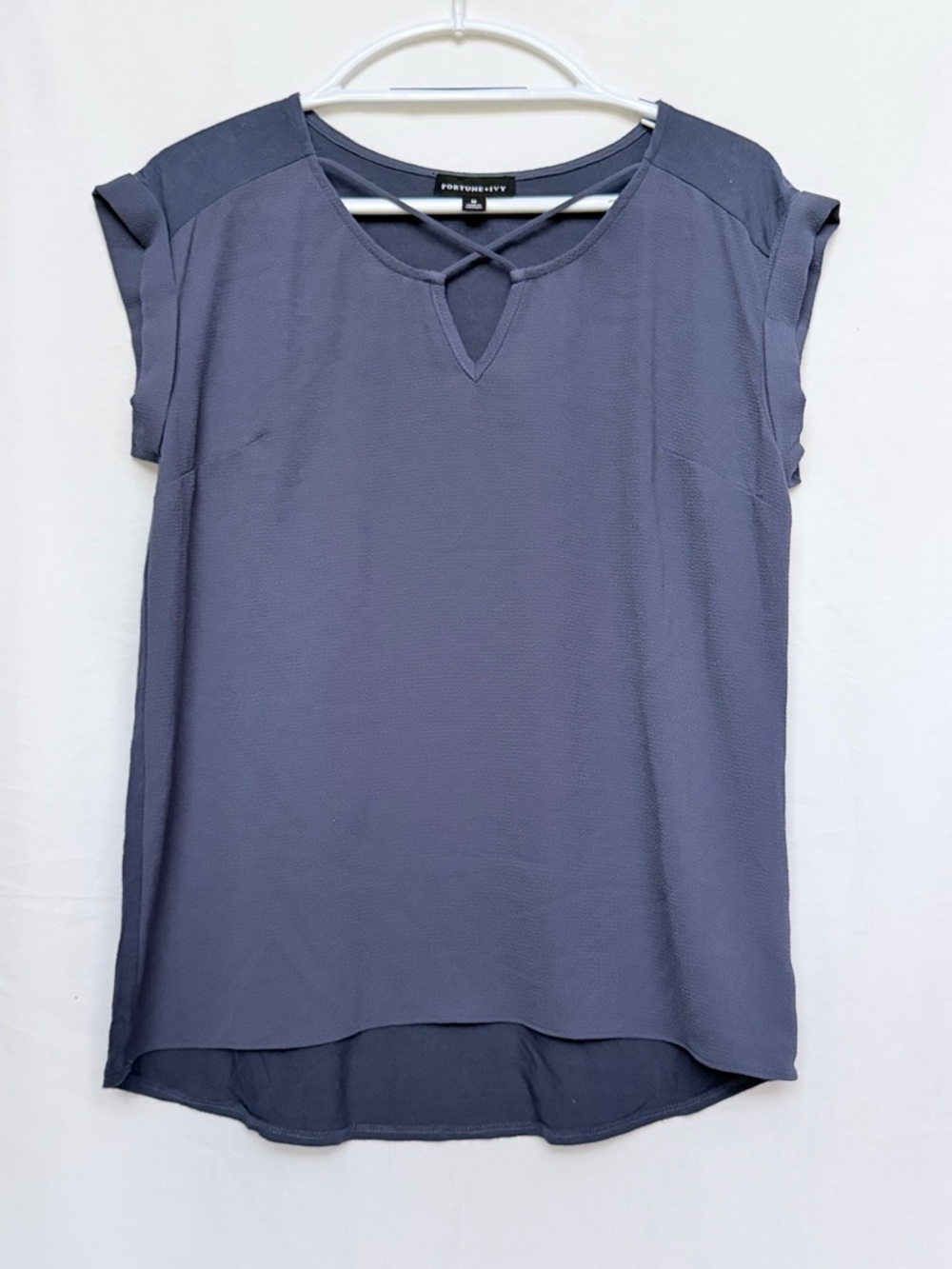 Portmans Dusty Blue Cap Sleeve Blouse with Keyhole Detail